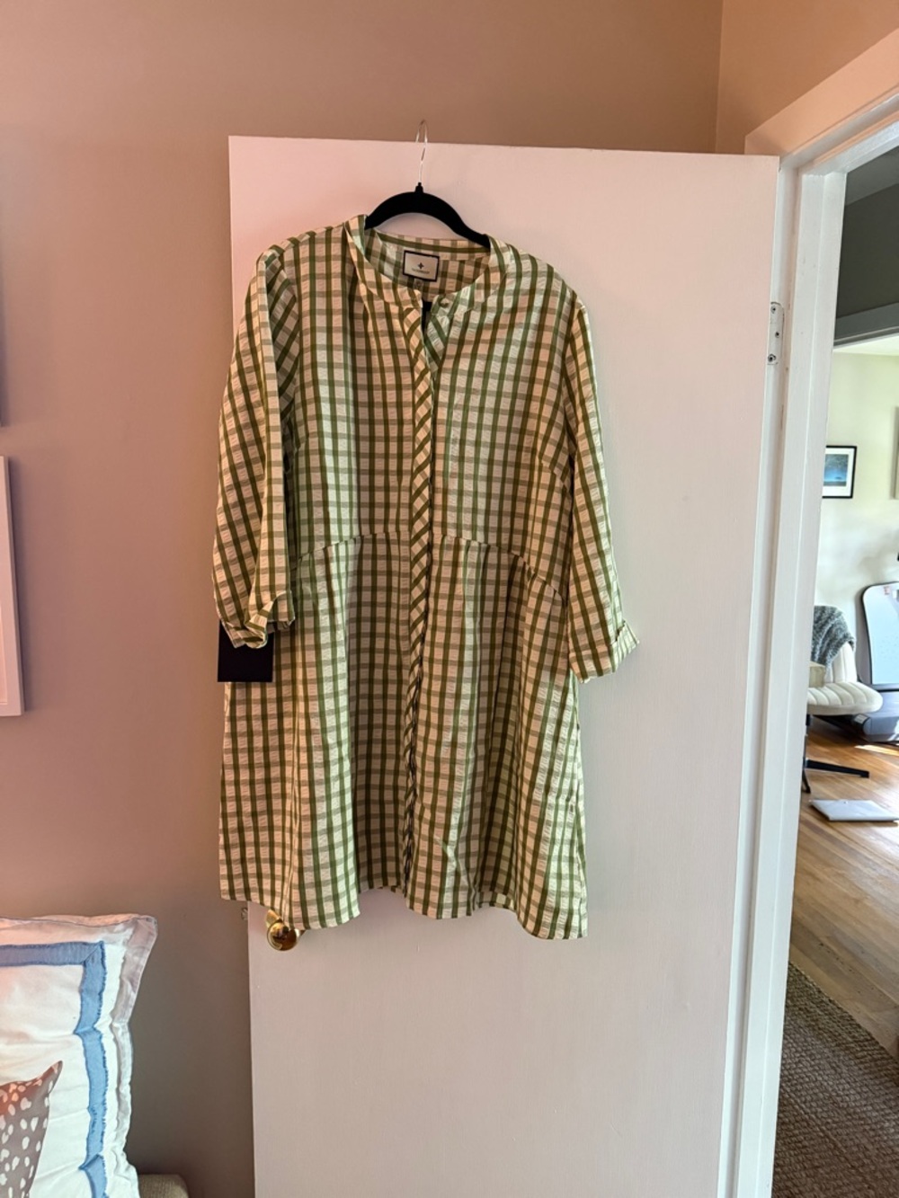Tuckernuck Sage and Cream Gingham Button-Front Dress